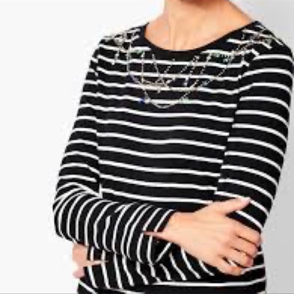 TALBOTS Women’s Petites Embellished Long Sleeved Striped‎ Shirt Black/White 1XP - Picture 5 of 11